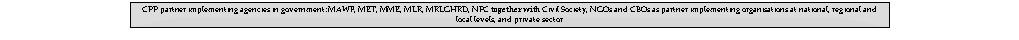 Text Box: CPP partner implementing agencies in government: MAWF, MET, MME, MLR, MRLGHRD, NPC together with Civil Society, NGOs and CBOs as partner implementing organisations at national, regional and local levels, and private sector
